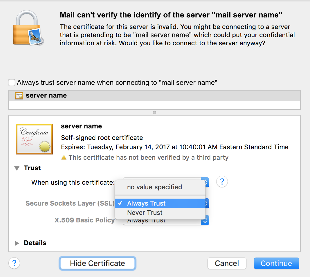 security certificate for gmail mac